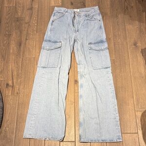 Agolde Light Blue Wide Leg Cargo Jeans